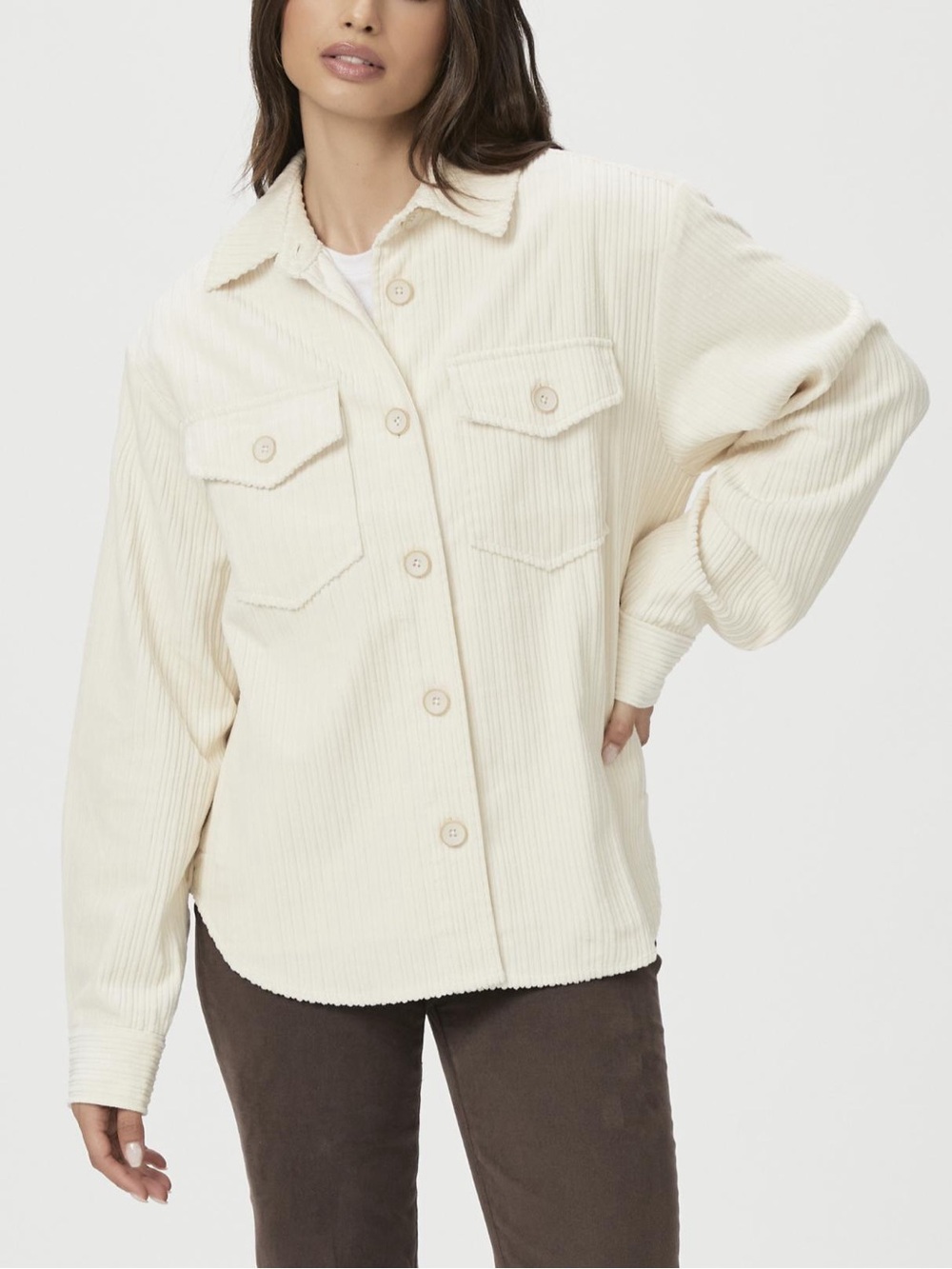 PAIGE Harlee Ivory Corduroy Utility Shacket Jacket Large